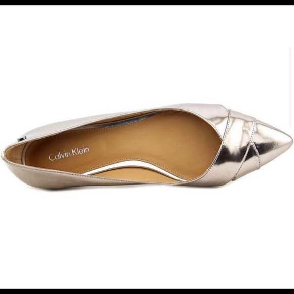 Calvin Klein Gold Metallic Pointed Flats Shoes 6 - Picture 4 of 8